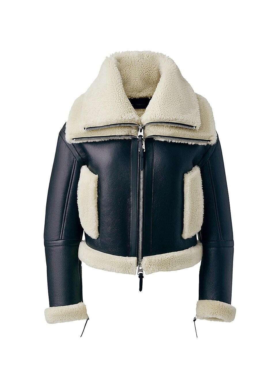 Womens Penelopa Shearling-Trimmed Oversized Leather Jacket Product Image