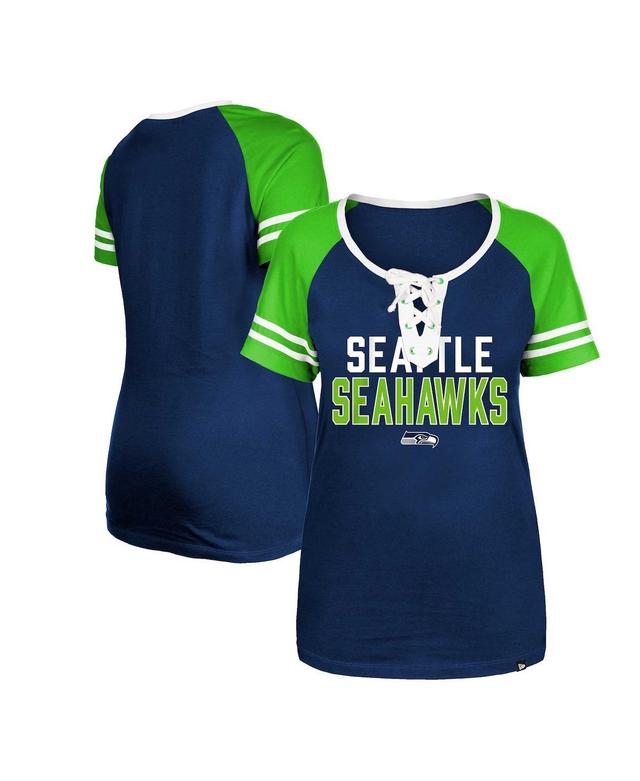 Womens New Era College Navy Seattle Seahawks Raglan Lace-Up T-shirt Product Image