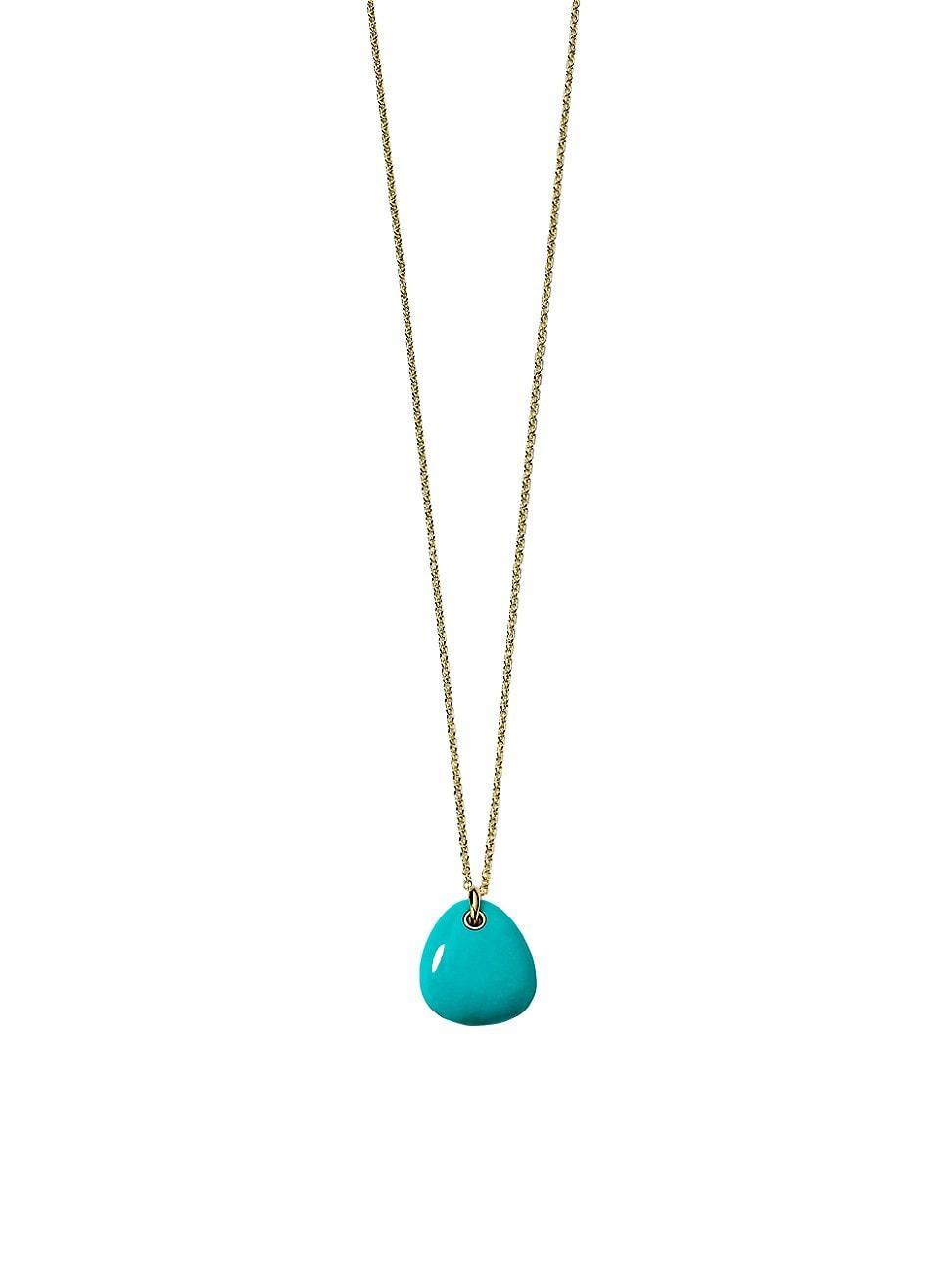 Womens Large 18K Green Gold & Turquoise Pebble Pendant Necklace Product Image