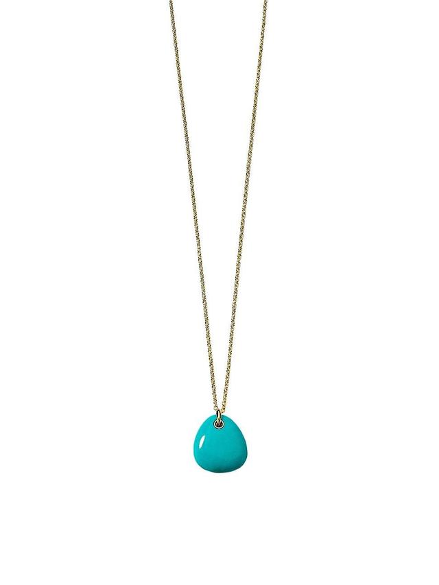 Womens Large 18K Green Gold & Turquoise Pebble Pendant Necklace Product Image