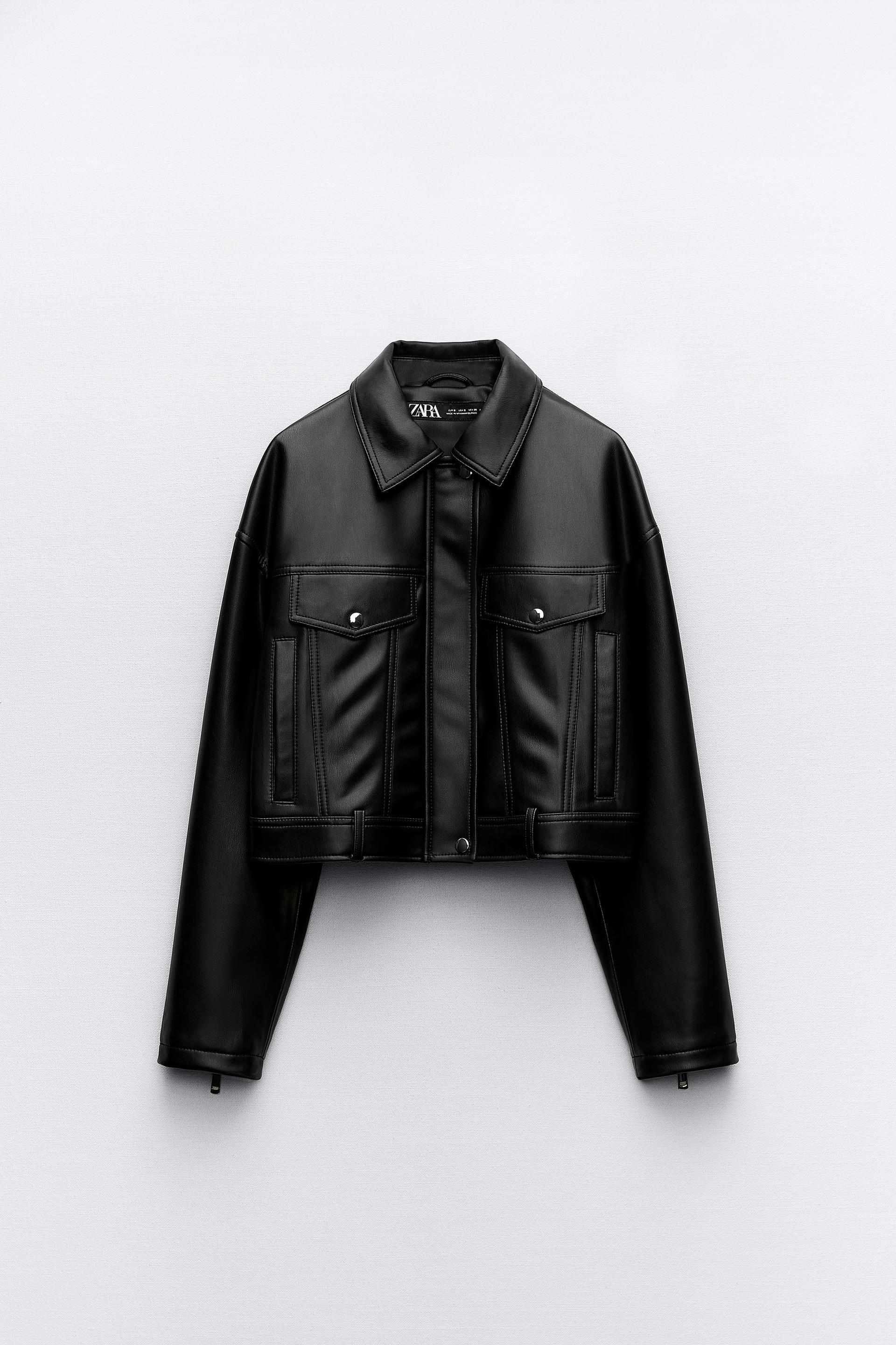 CROPPED FAUX LEATHER JACKET Product Image