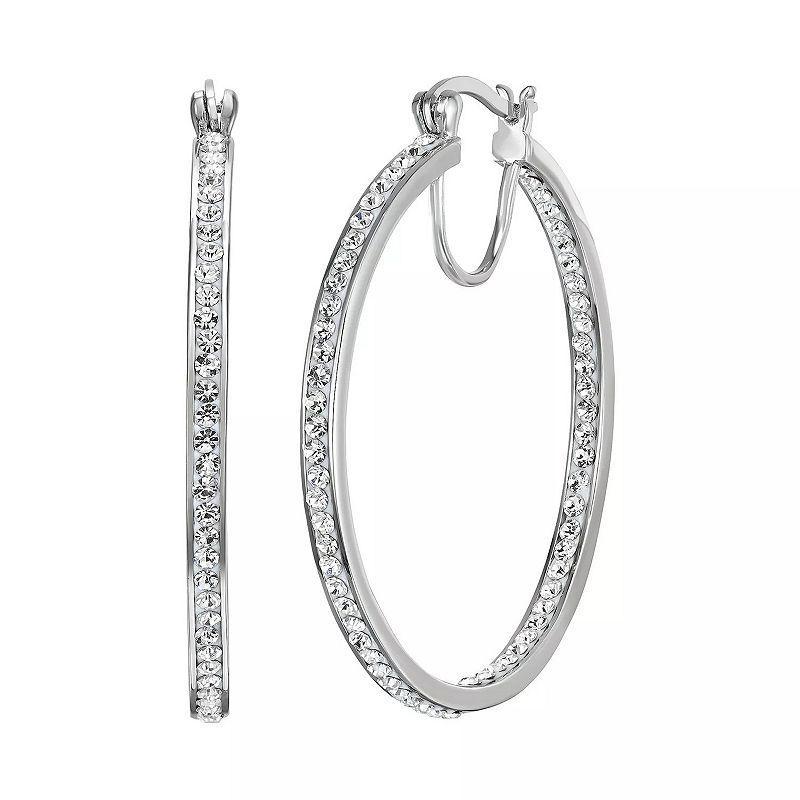 Chrystina Crystal Hoop Earrings, Womens, Silver Tone Product Image