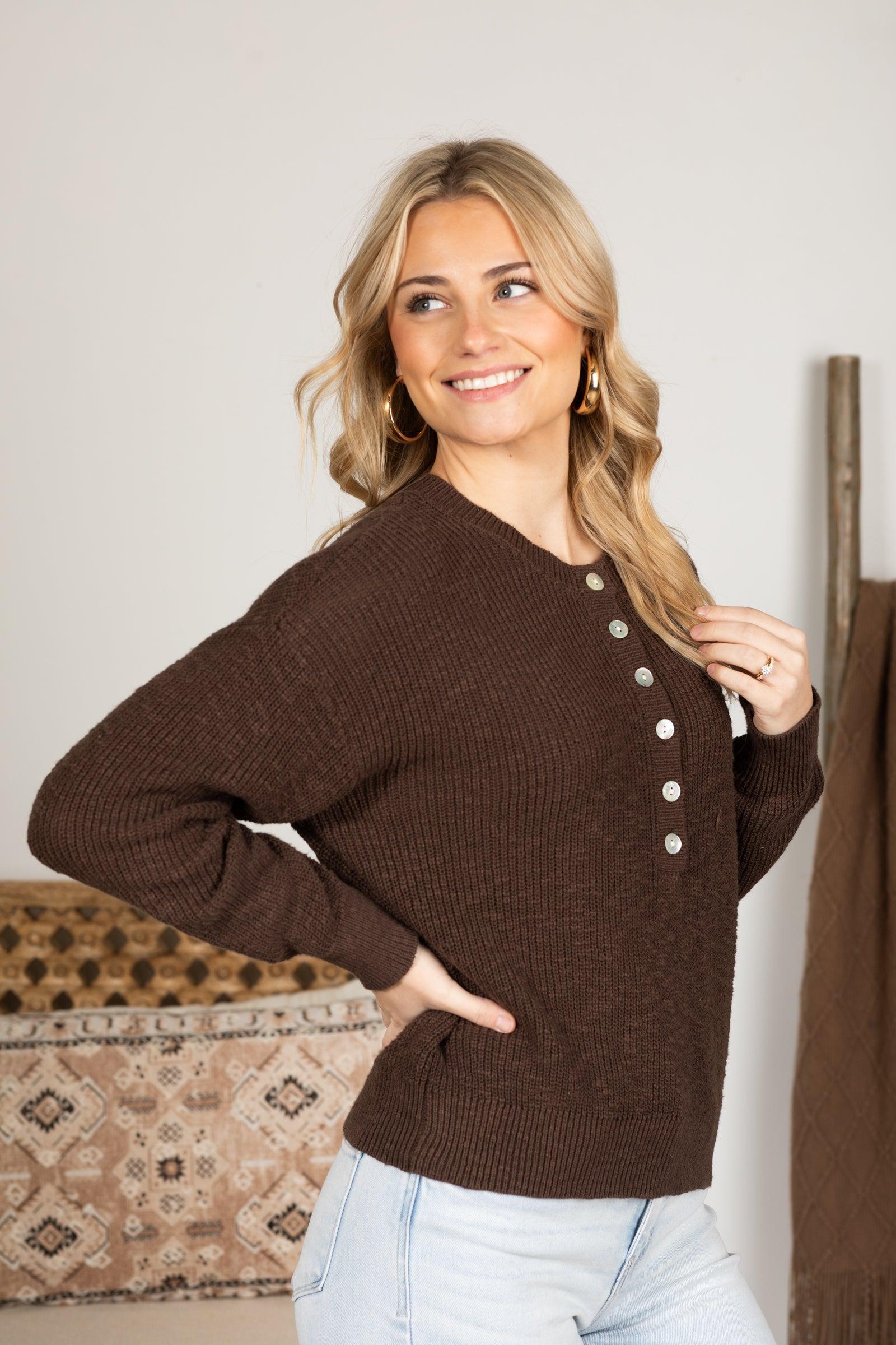 Brown Cotton Button Front Sweater Product Image