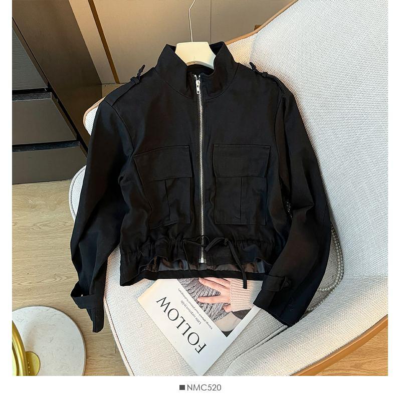 Drawstring-Waist Stand-Collar Full-Zip Jacket Product Image