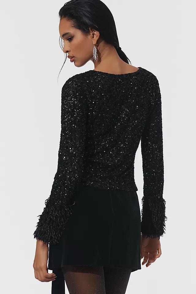 Maeve Faux-Fur Sleeve Sequin Top Product Image