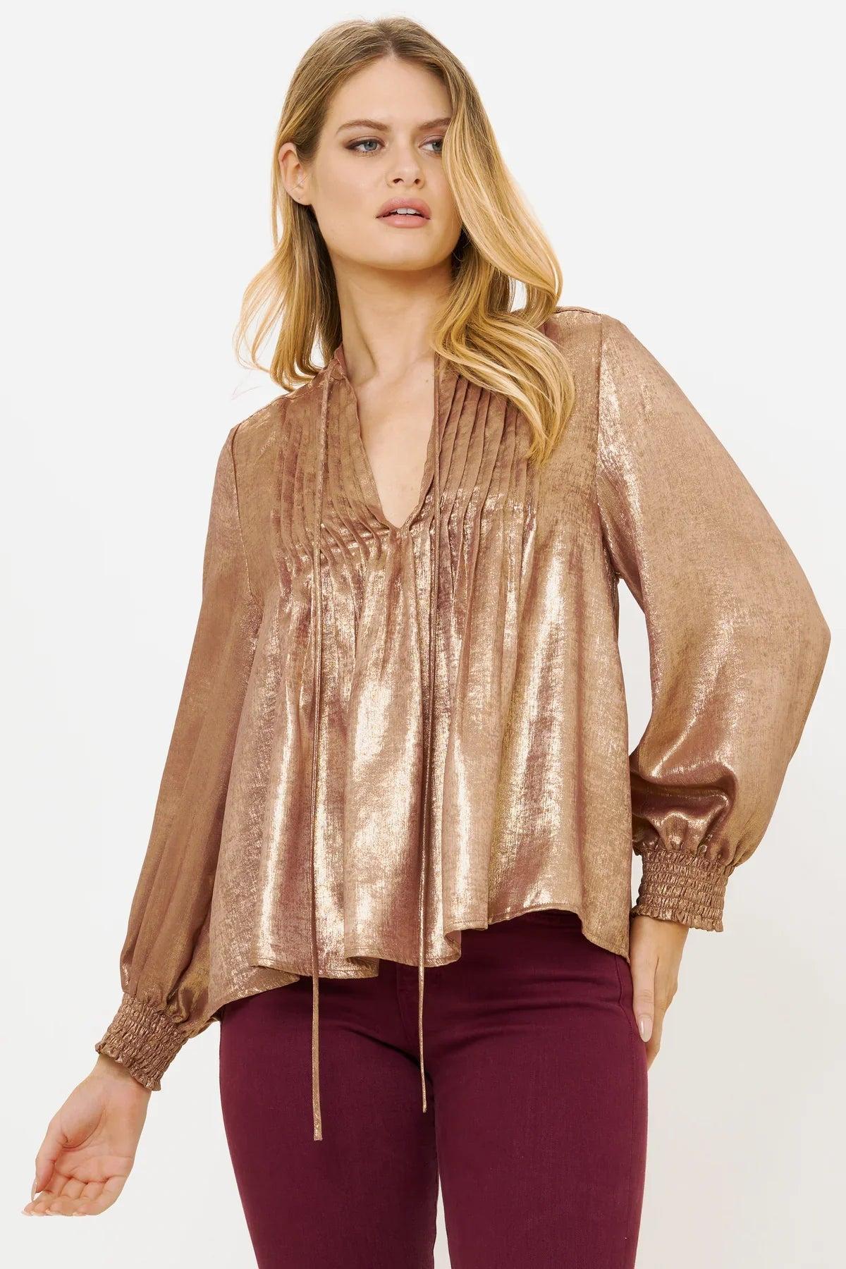 Oliphant V-Neck Pintuck Blouse Product Image