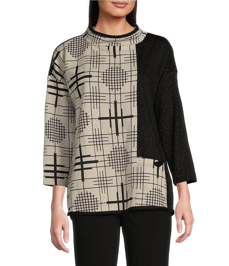 Ali Miles Jacquard Multi Pattern Mock Neck Long Sleeve Tunic Product Image