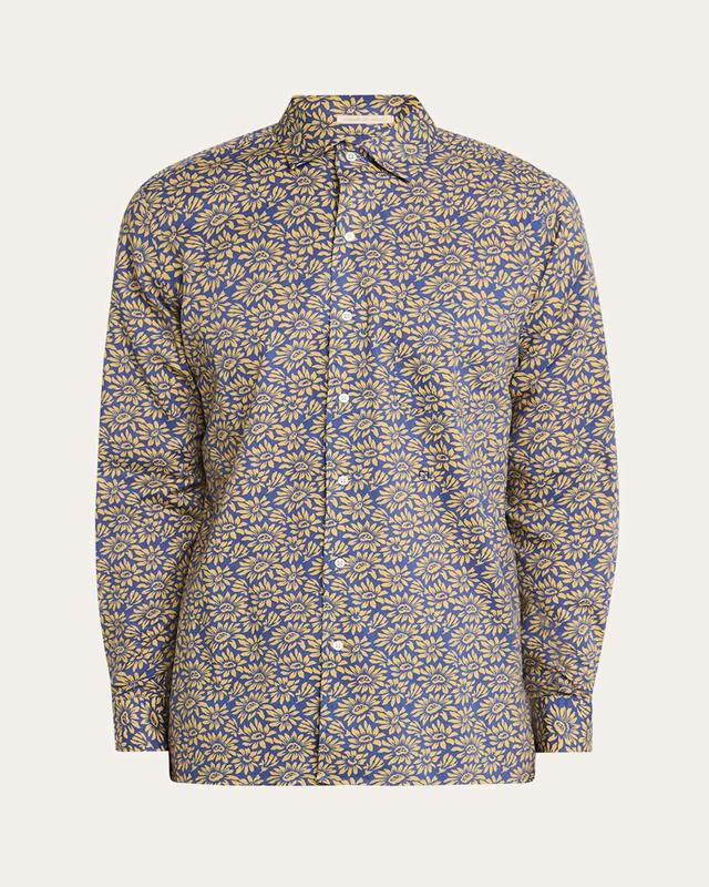 Mens Cotton Floral Sport Shirt Product Image