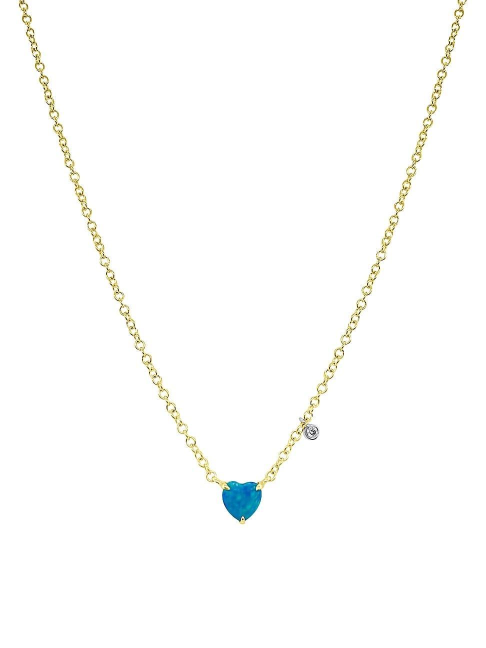 Womens Two-Tone 14K Gold, Opal & 0.01 TCW Heart Necklace Product Image