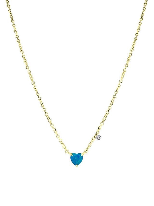 Womens Two-Tone 14K Gold, Opal & 0.01 TCW Heart Necklace Product Image