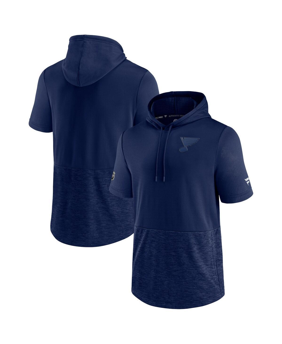 Mens Fanatics Branded Navy St. Louis Blues Authentic Pro Travel and Training Short Sleeve Pullover Hoodie Product Image