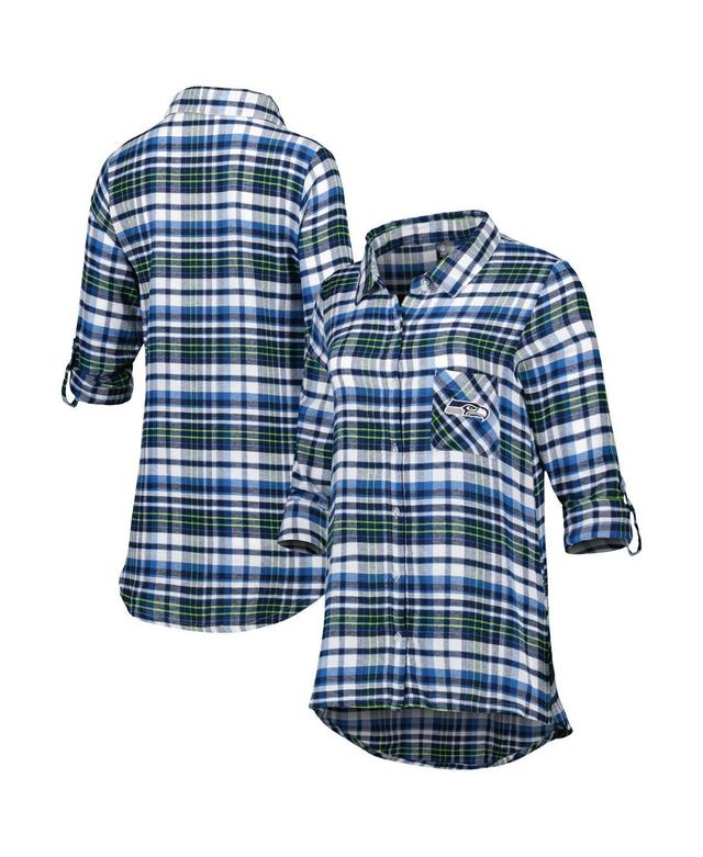 Womens Concepts Sport College /Neon Green Seattle Seahawks Mainstay Flannel Full-Button Long Sleeve Nightshirt Blue Product Image