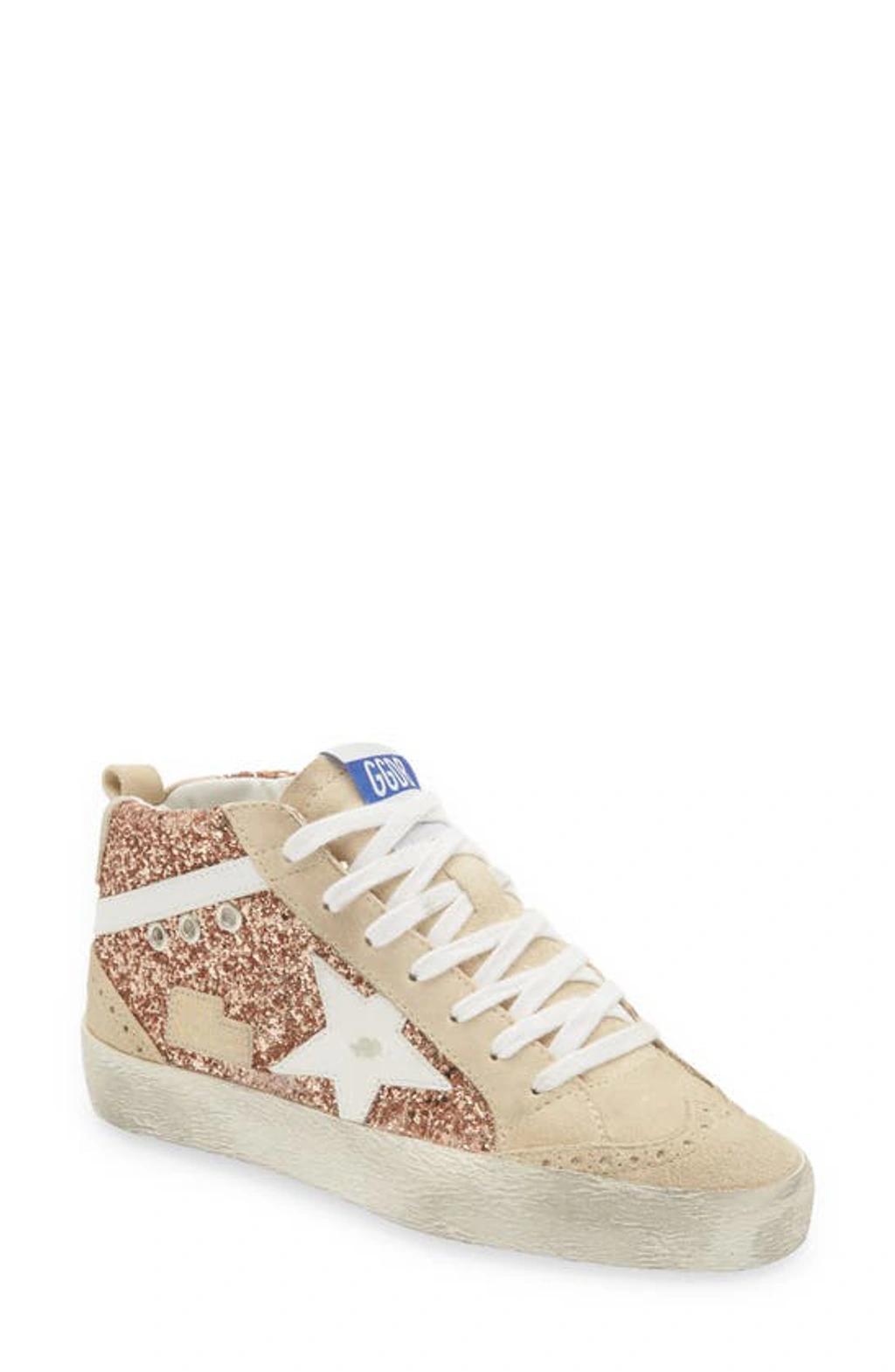 Mid Star Glitter Upper Leather Star Sneakers In Metallic Product Image