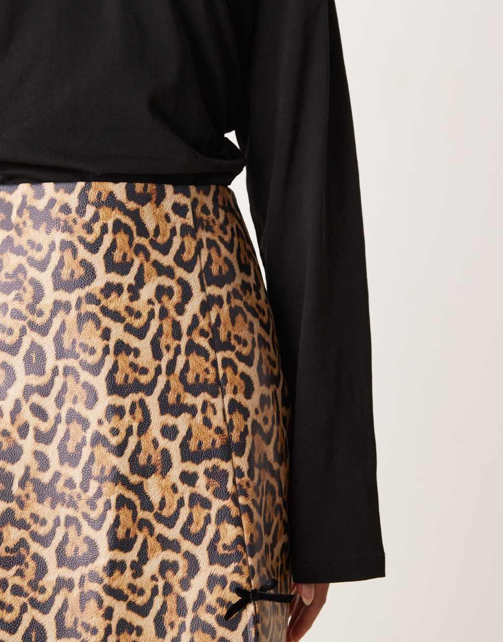 Miss Selfridge faux leather mini skirt with bow detail in leopard Product Image