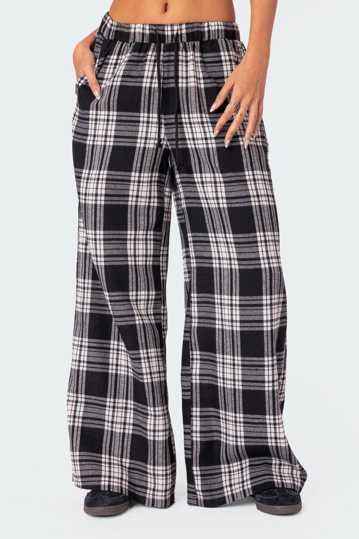 Lounge Around Plaid Wide Leg Pants Product Image