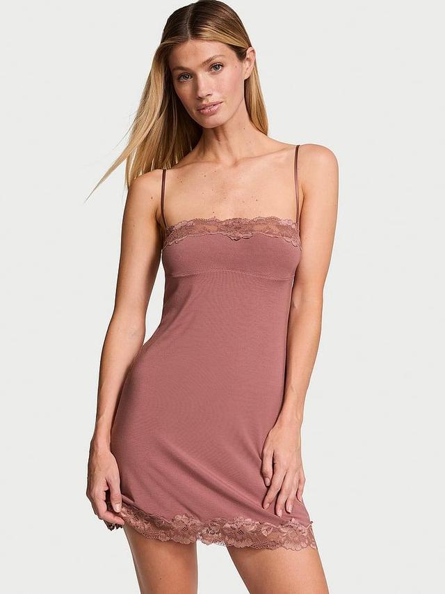 Modal & Lace Trim Straight-Neck Slip Dress Product Image