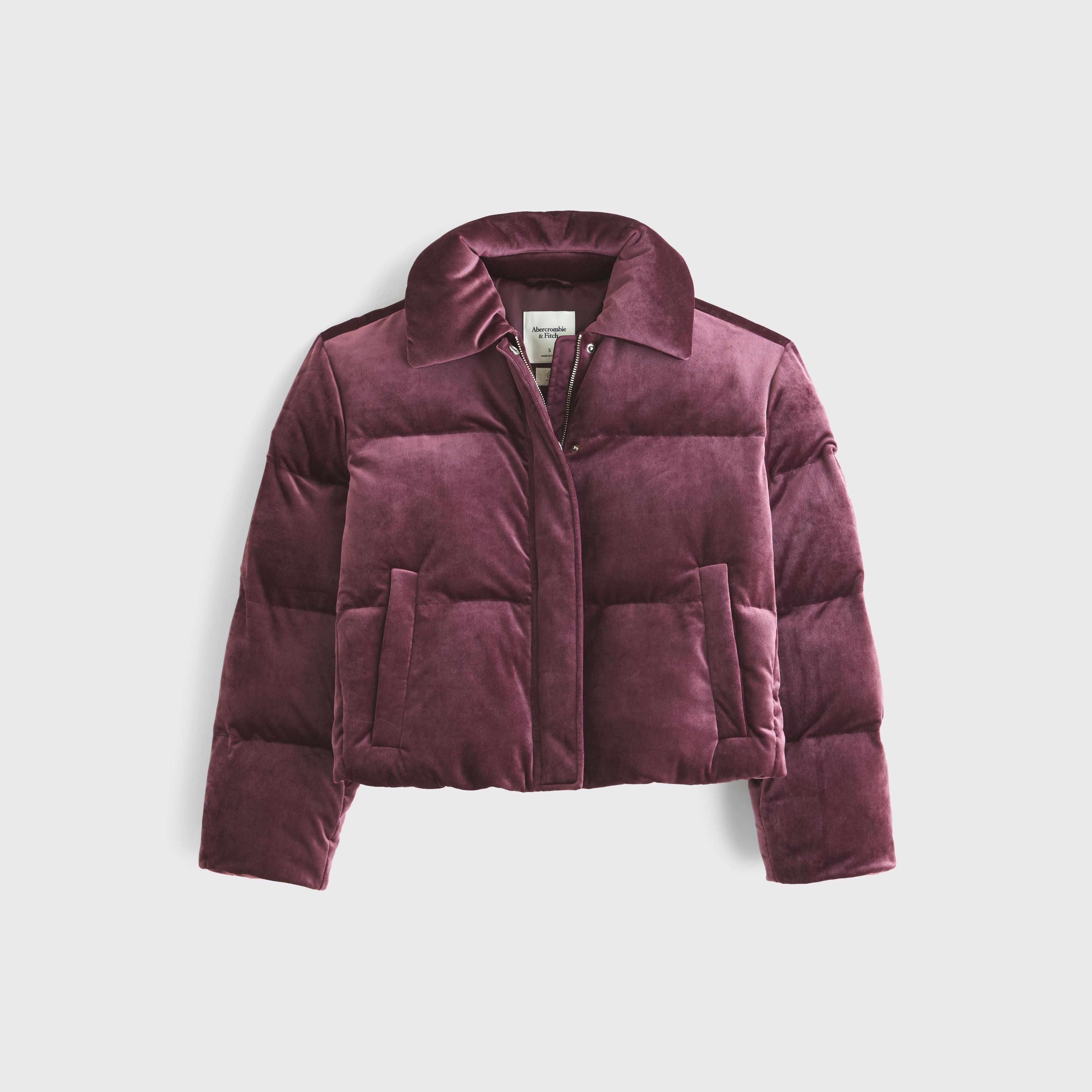 Cropped Velvet Puffer Coat Product Image