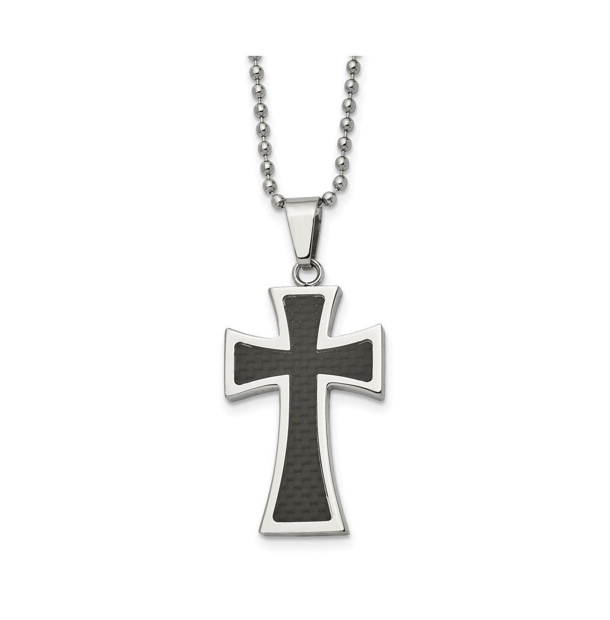 Chisel Carbon Fiber Inlay Cross Pendant Ball Chain Necklace Product Image