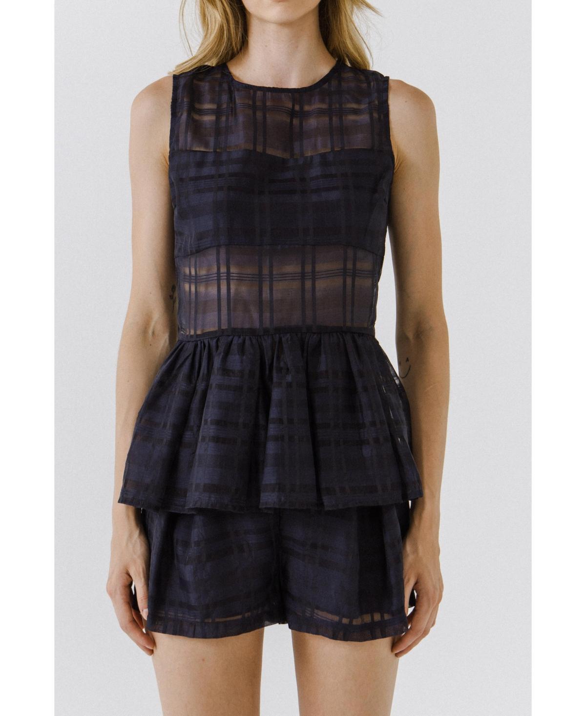 English Factory Womens Plaid Sleeveless Peplum Top Product Image