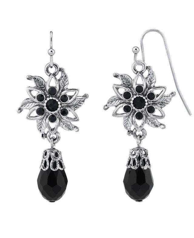 1928 Bead Flower Drop Earrings, Womens, Black Product Image