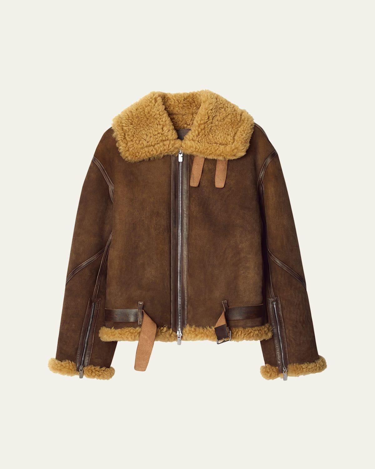 Mens Belted Sheep Shearling Coat Product Image