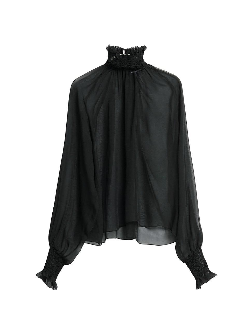 Womens Sheer High Neck Chiffon Silk Blouse Product Image