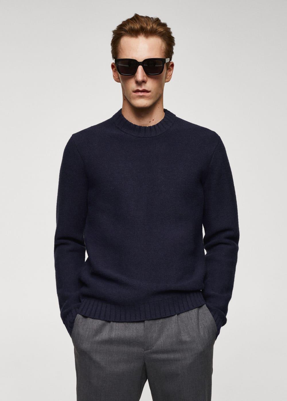 MANGO MAN - Knitted sweater with ribbed details dark navyMen Product Image