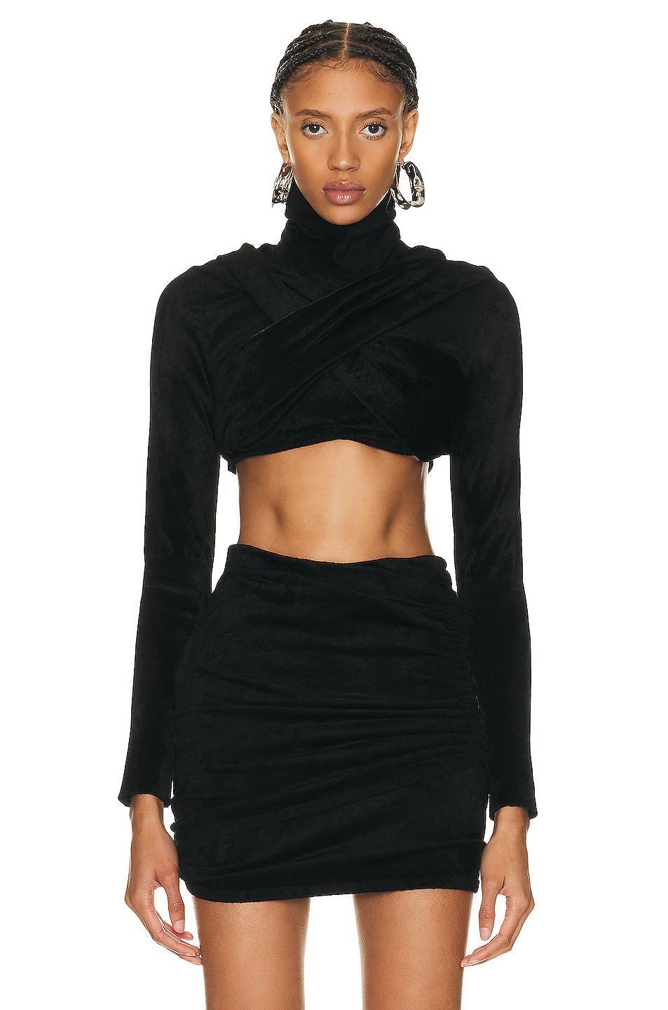 ALAÏA - Women's Draped Cropped Top - Black - FR 42 - Moda Operandi Product Image