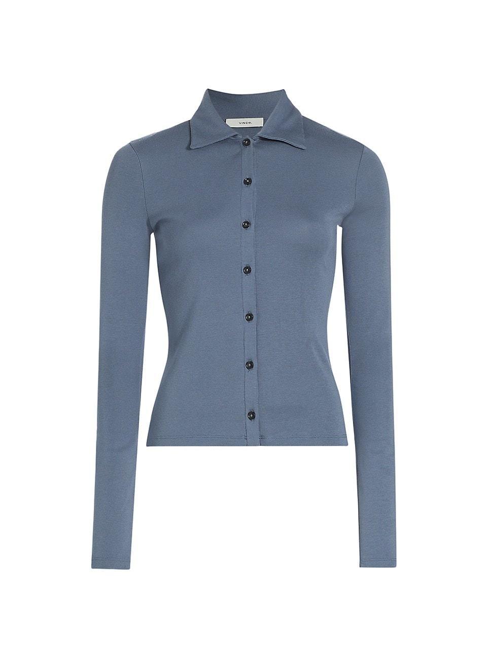 Long-Sleeve Collared Button-Front Top Product Image