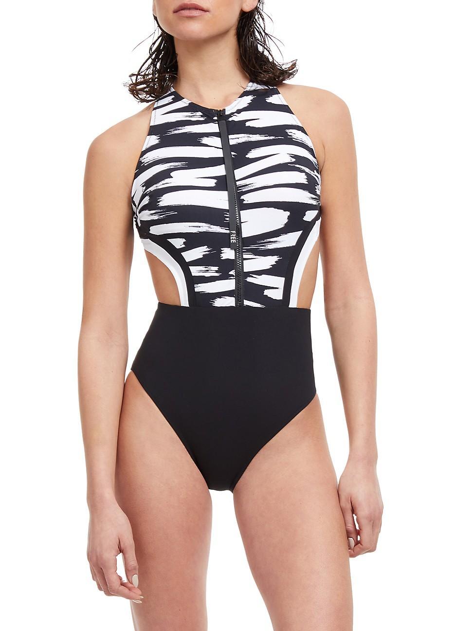 Womens Zip-Front One-Piece Swimsuit Product Image