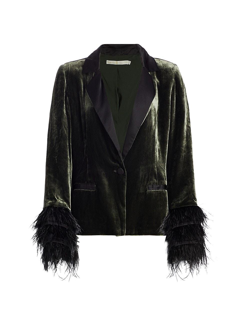 Womens Esme Satin-&-Feather Trimmed Velvet Blazer Product Image