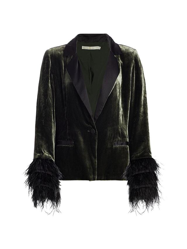 Womens Esme Satin-&-Feather Trimmed Velvet Blazer Product Image