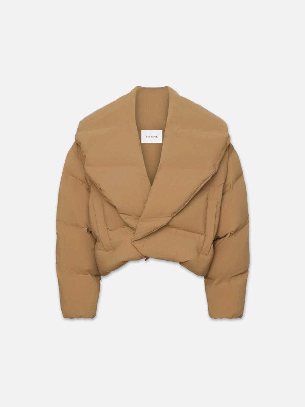 FRAME Cropped Shawl Puffer Jacket In Camel Product Image