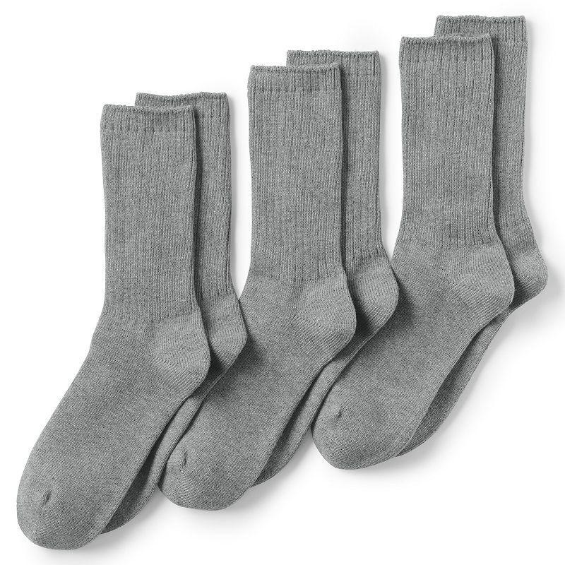 Mens Lands End Seamless Toe Cotton 3-Pack Crew Socks Pewter Grey Product Image