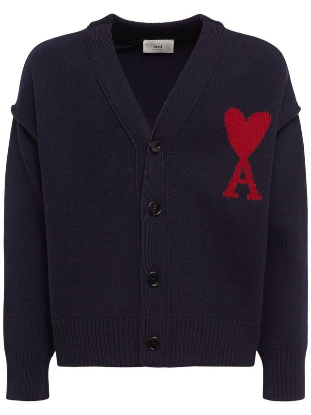 AMI ALEXANDRE MATTIUSSI Adc Merino Wool Cardigan In Blue Product Image