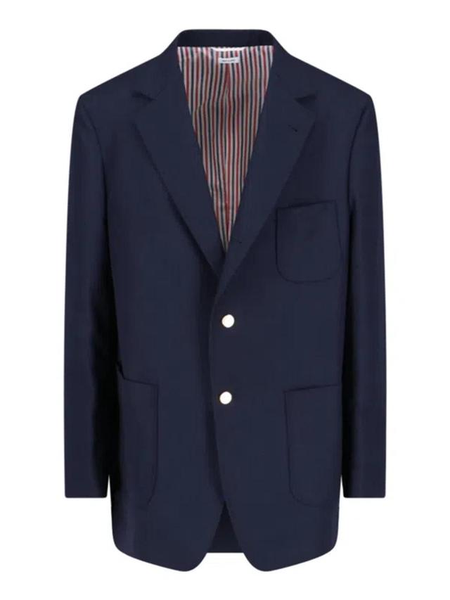 THOM BROWNE Navy Striped Blazer In Blue Product Image