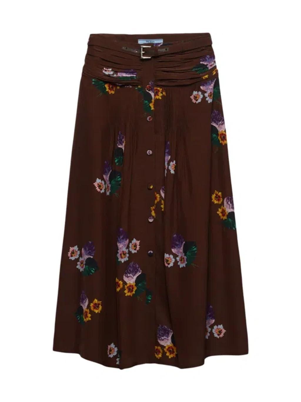 Printed pongee midi-skirt Product Image