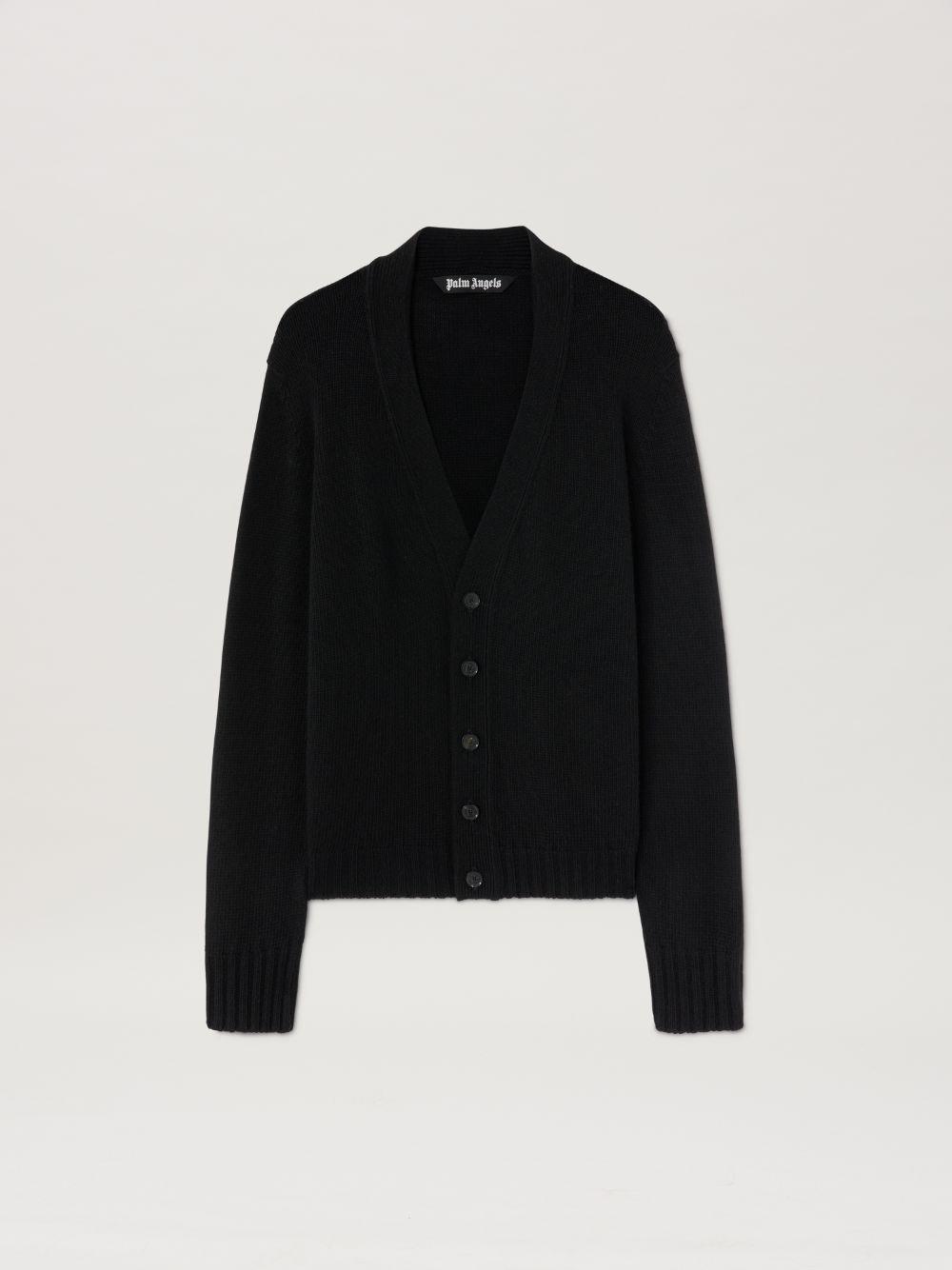 Curved Logo knit cardigan in  1008 black - grey melange  - Palm Angels® Official  Product Image