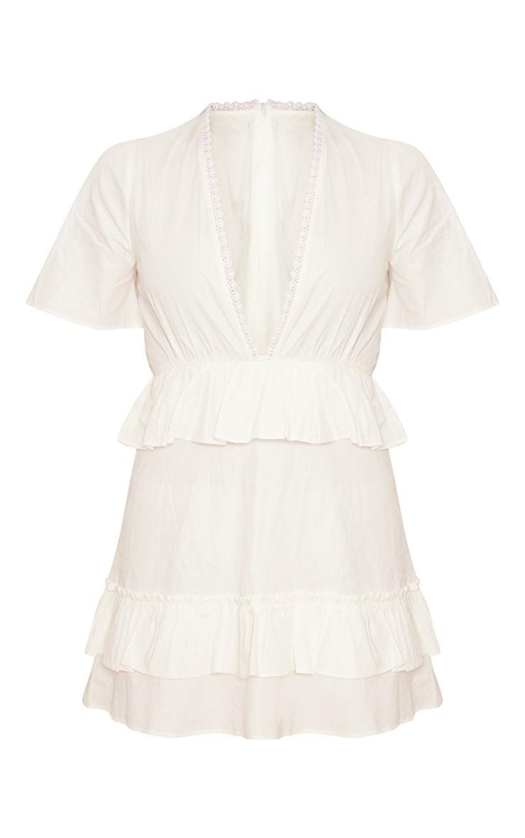 White Short Sleeve Tiered Skirt Shift Dress Product Image