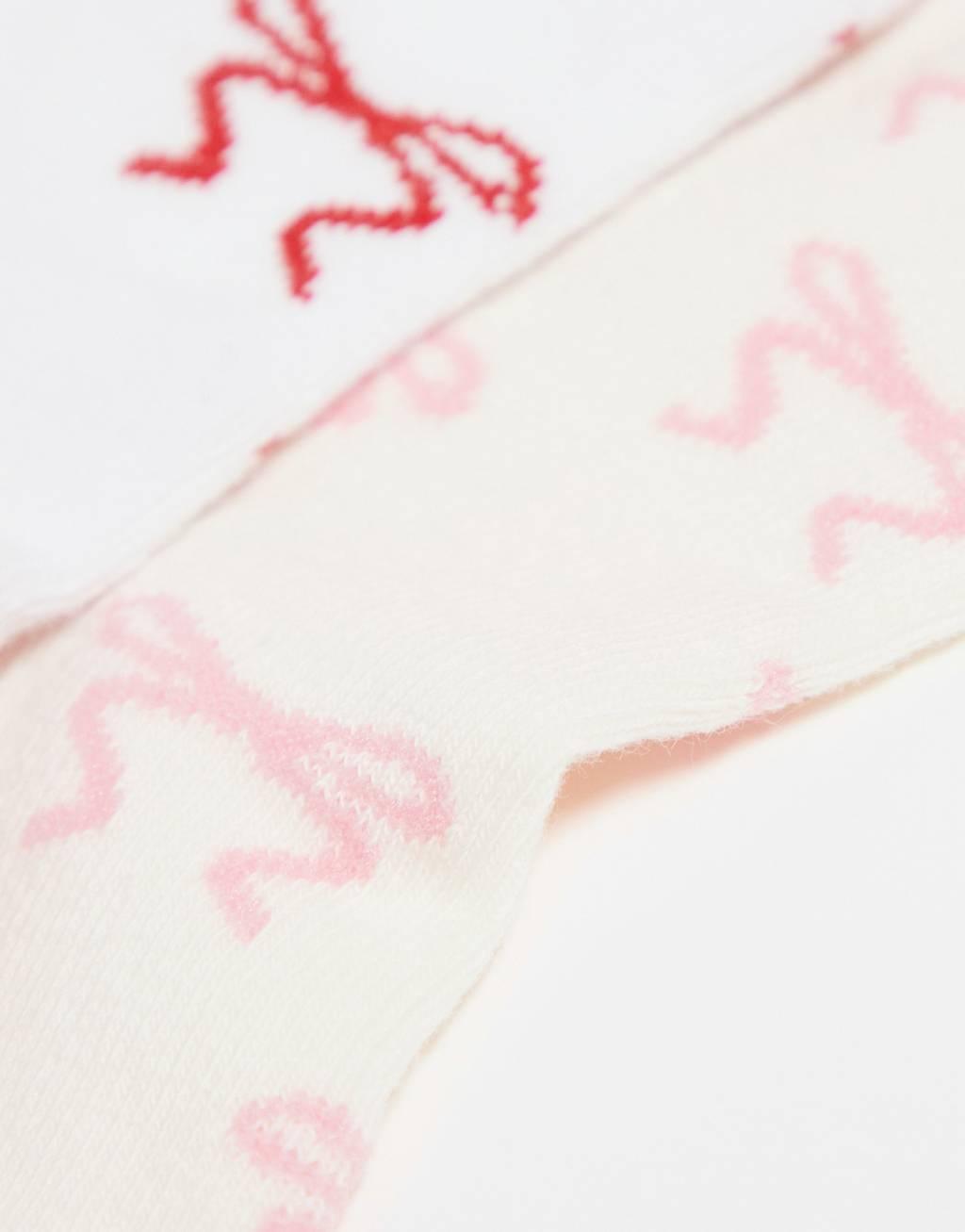 Cotton On crew socks 2 pack in pink red bow Product Image