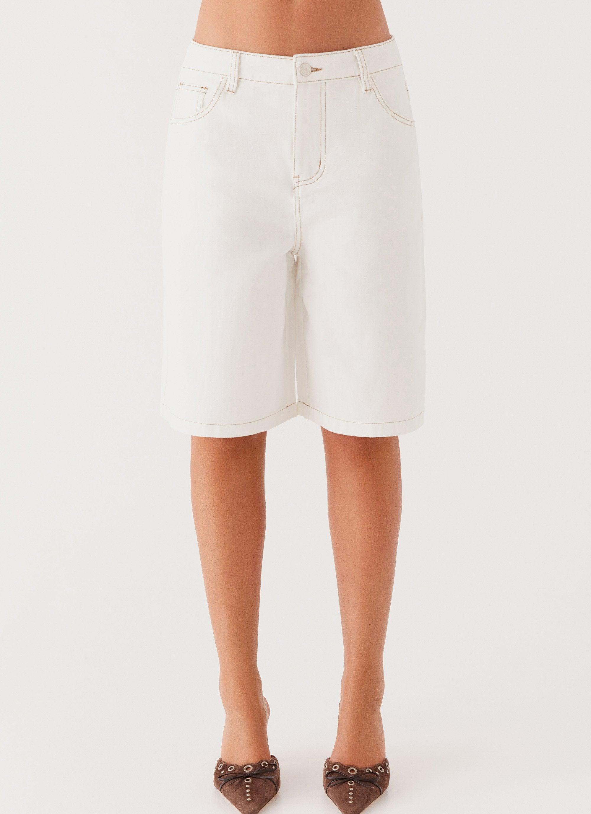 Lottie Low Rise Jorts - White Product Image