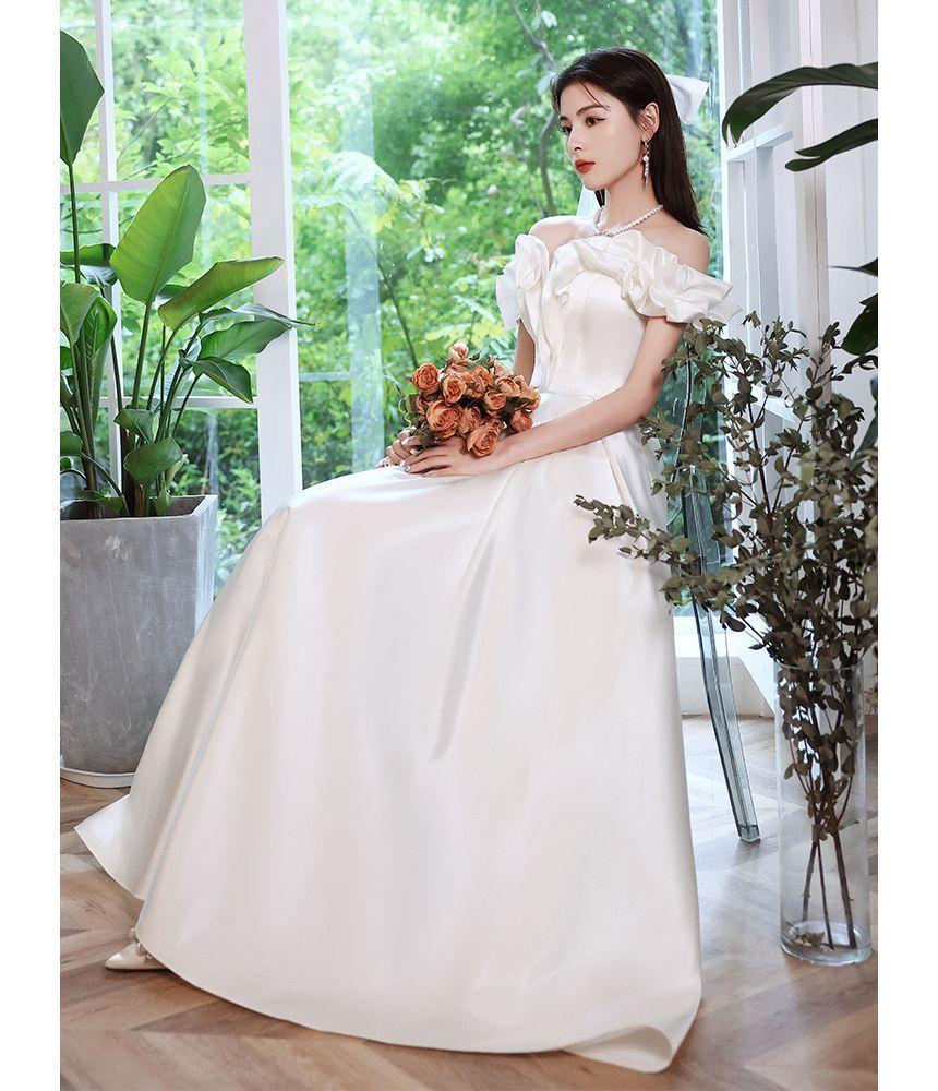 Off-Shoulder Shirred A-Line Wedding Gown Product Image