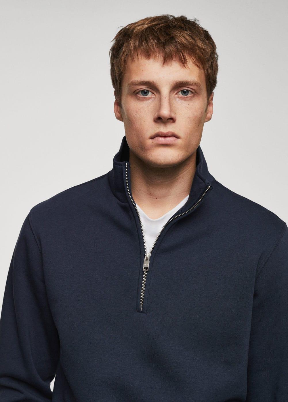 MANGO MAN - Cotton sweatshirt with zipper neck navyMen Product Image