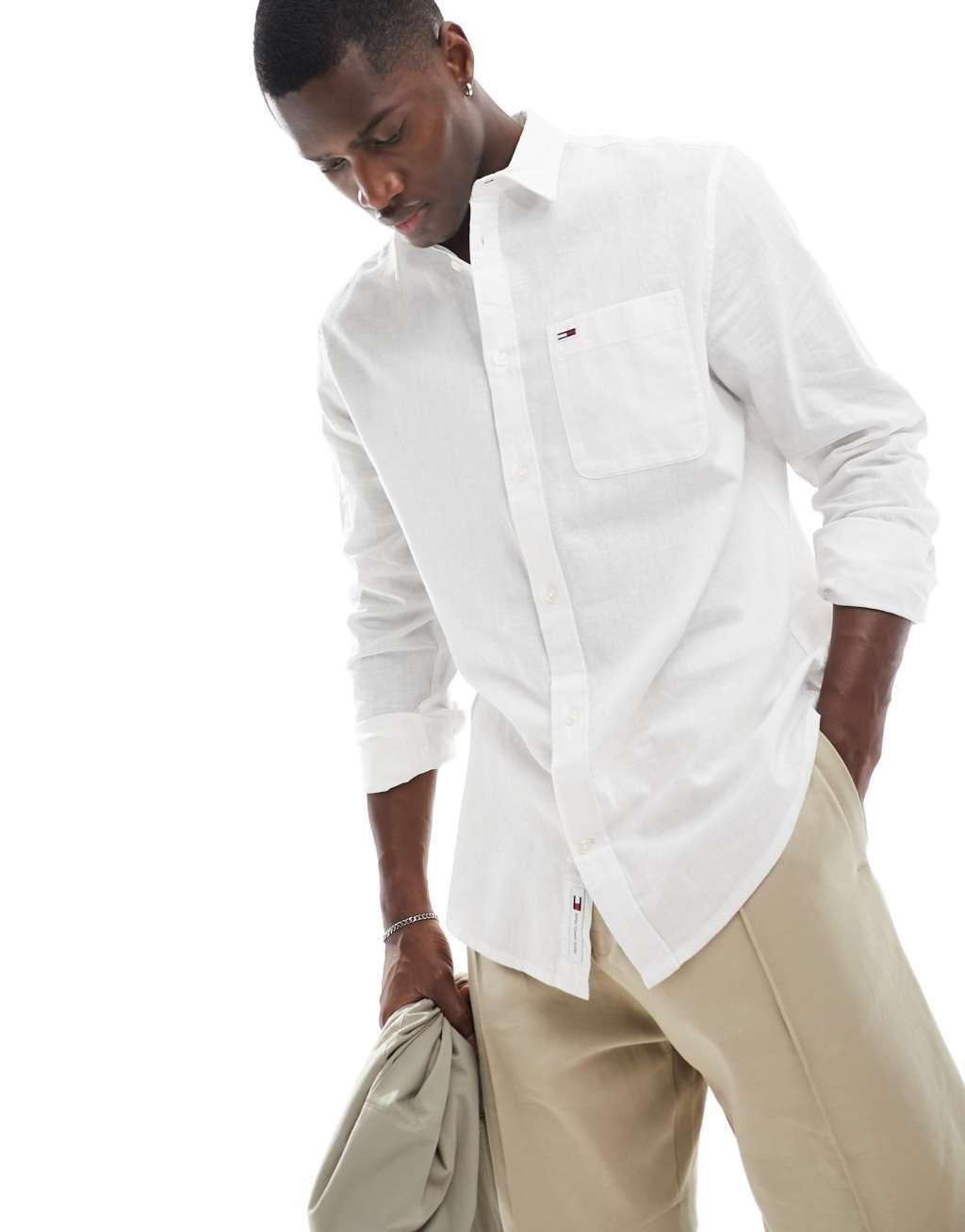 Tommy Jeans regular linen blend shirt in white Product Image