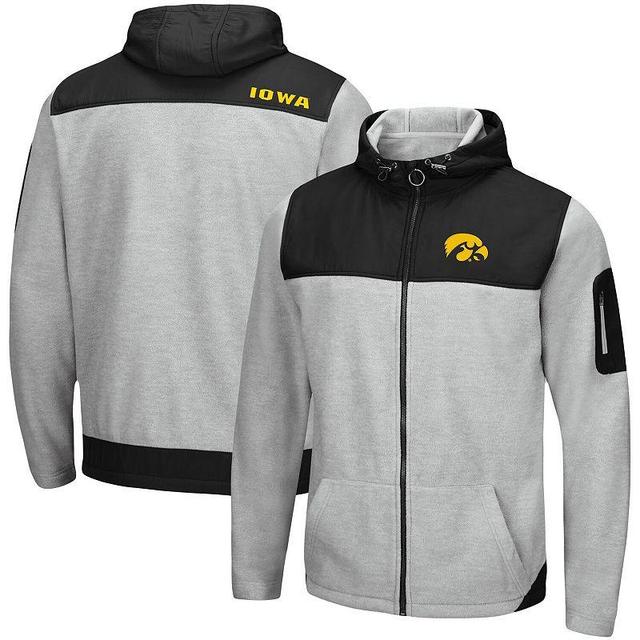 Mens Colosseum Heather Gray/Black Iowa Hawkeyes Schwartz Lightweight Full-Zip Hoodie Product Image