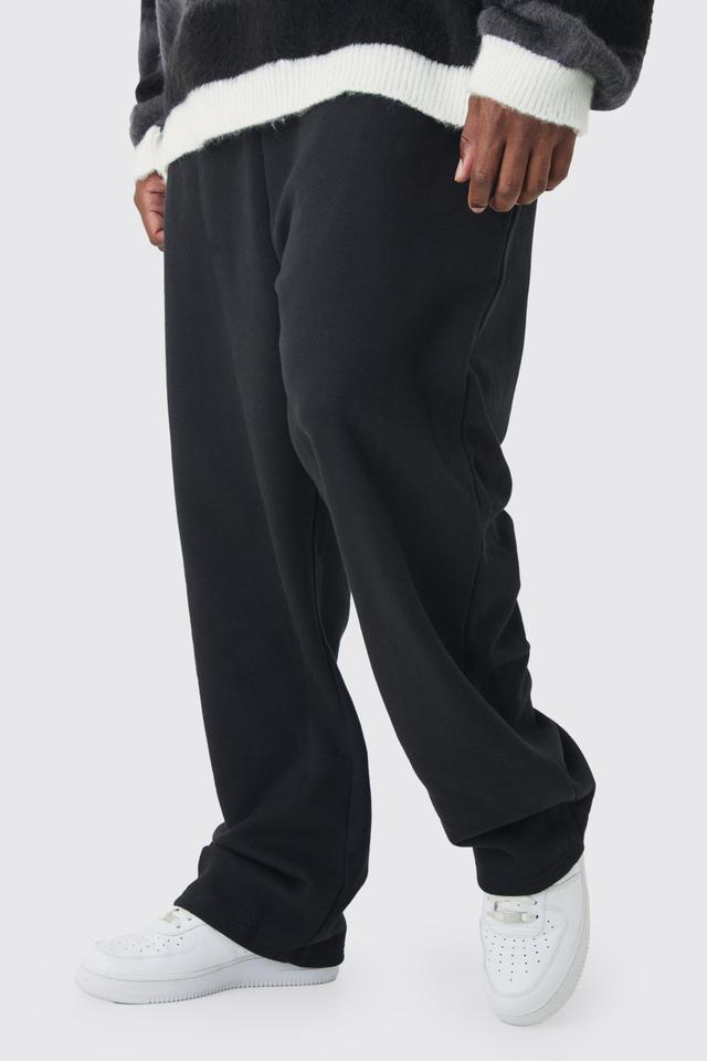 Plus Double Waistband Baggy Fit Jersey Bottoms In Black | boohooMAN USA Product Image