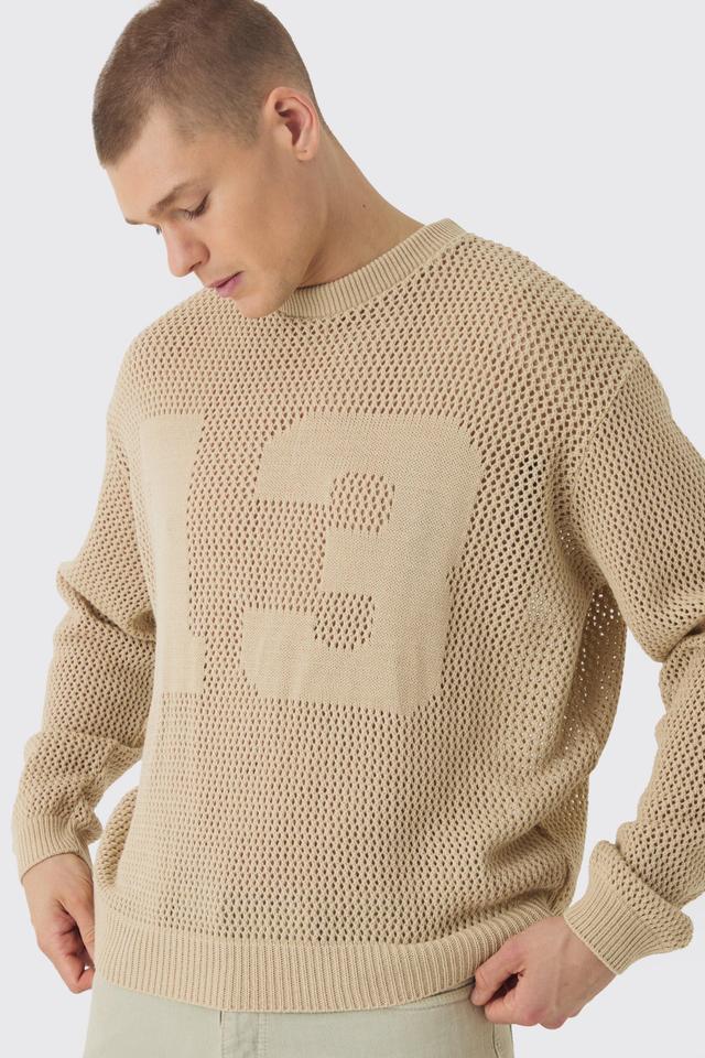 Oversized Open Stitch Homme 13 Knitted Sweater | boohooMAN USA Product Image