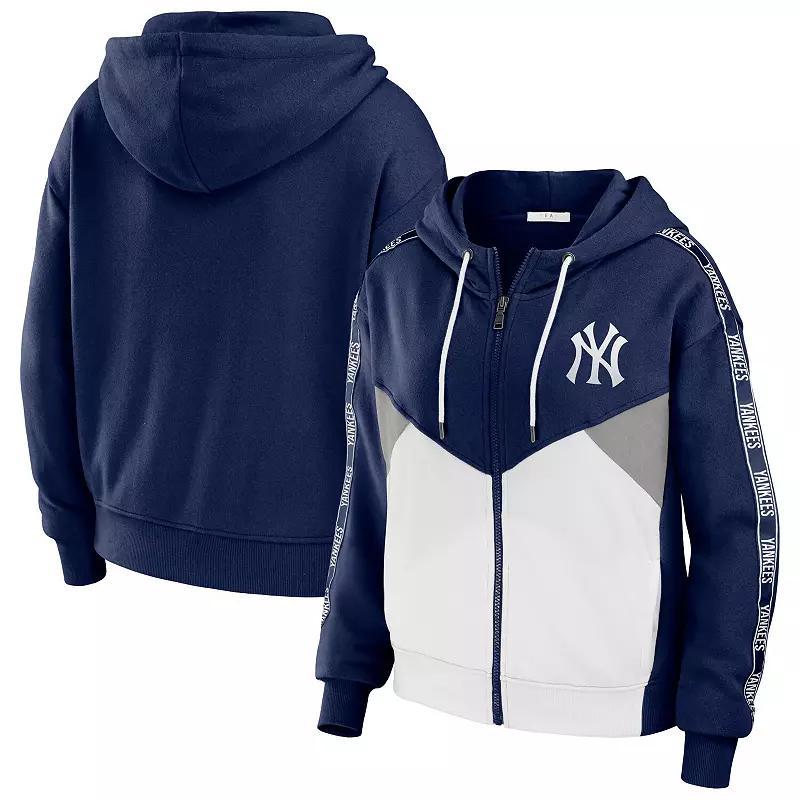 Womens WEAR by Erin Andrews /White New York Yankees Plus Size Color Block Full-Zip Hoodie Blue Product Image