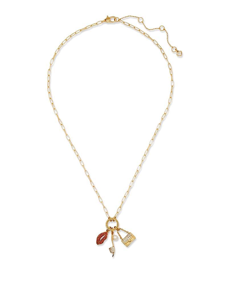 kate spade new york Hit The Town Pave & Imitation Pearl Multi Charm Pendant Necklace in Gold Tone, 18-21 Product Image