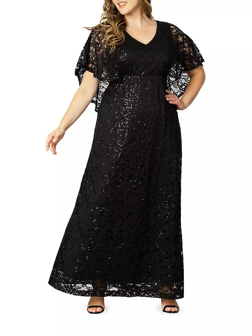 Celestial Cape-Sleeve Lace Gown Product Image